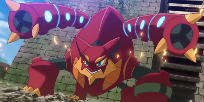 Volcanion battle stance in Pokemon anime
