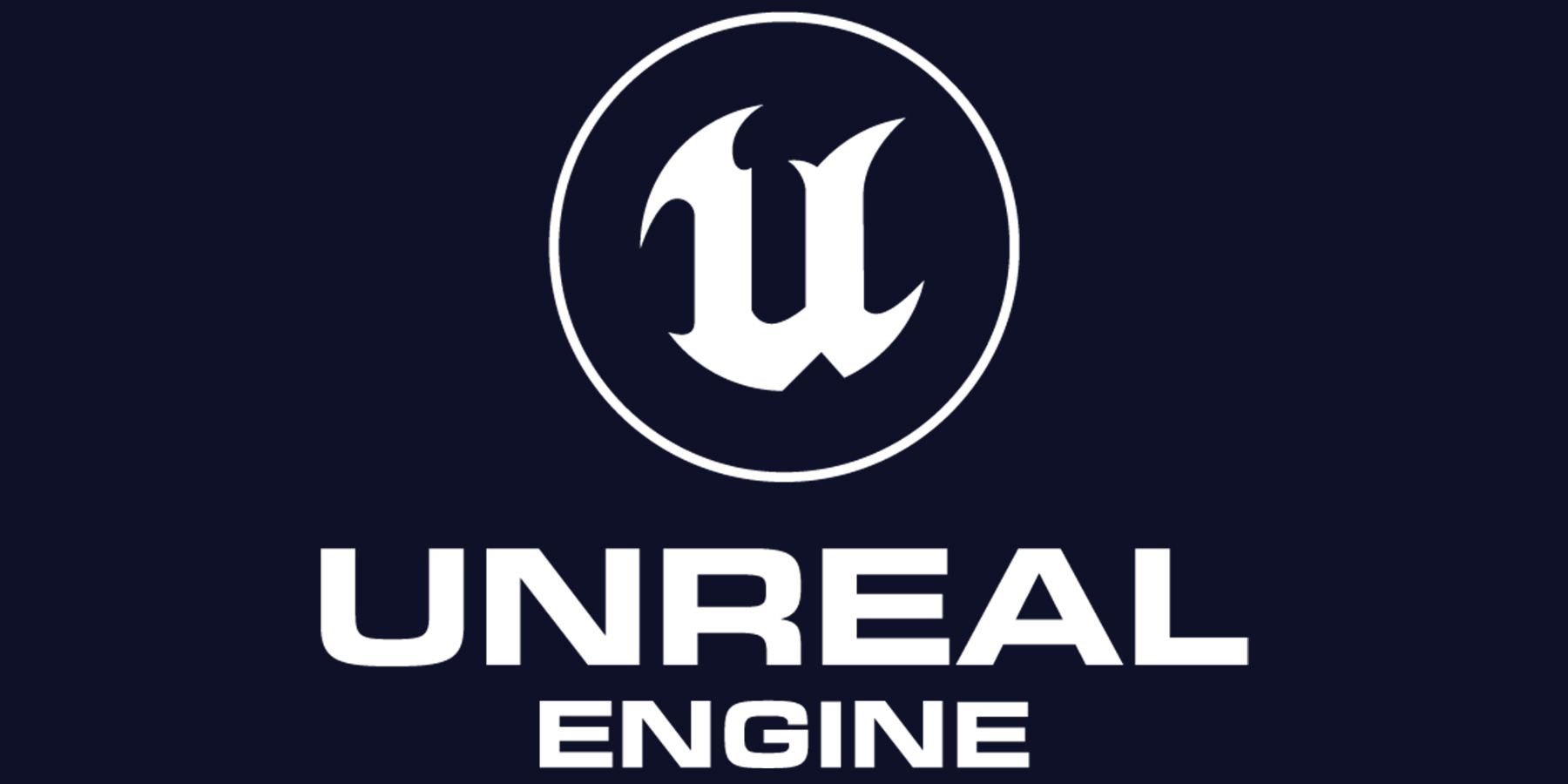 white Unreal Engine logo on indigo background