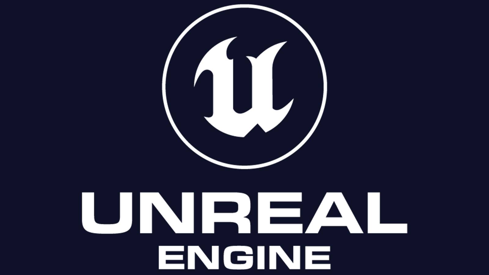 white Unreal Engine logo on indigo background