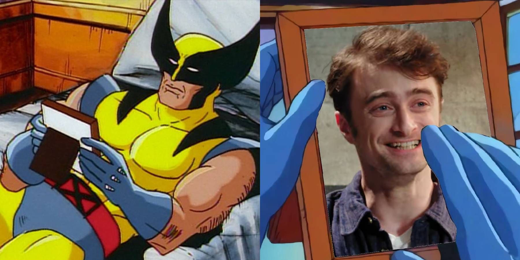 Wolverine from the X-Men wistfully looking at a picture of Daniel Radcliffe