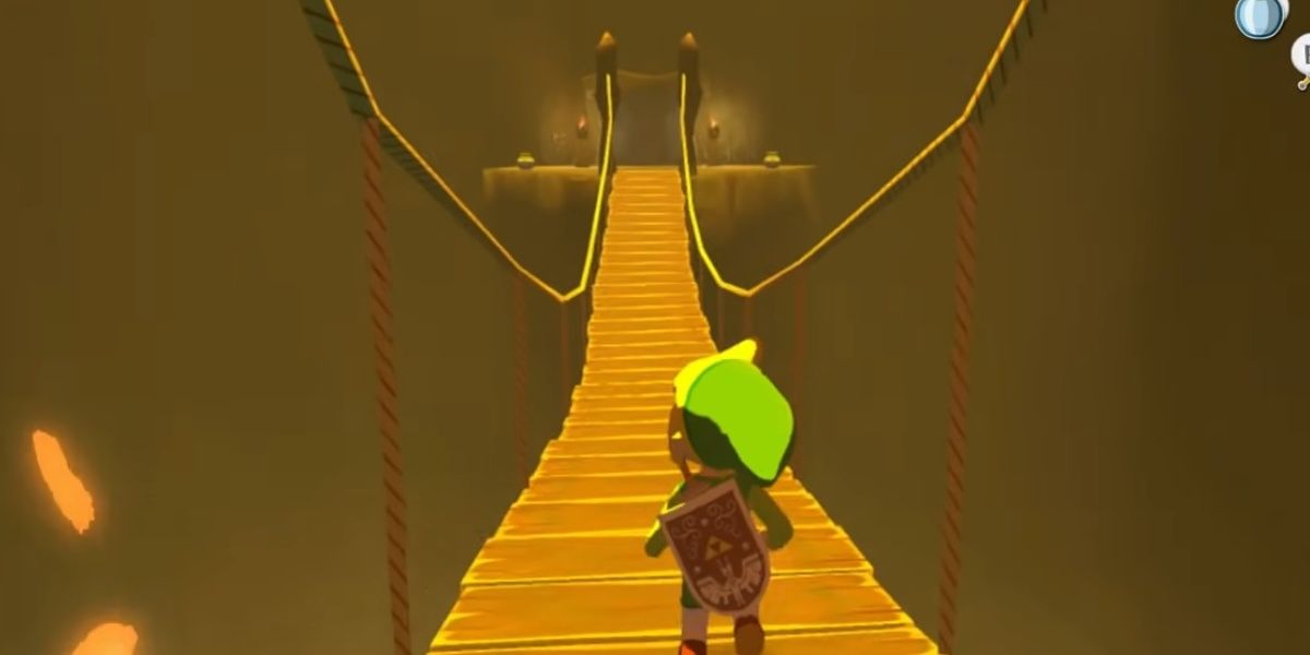 link crossing a bridge in the dragon roost cavern