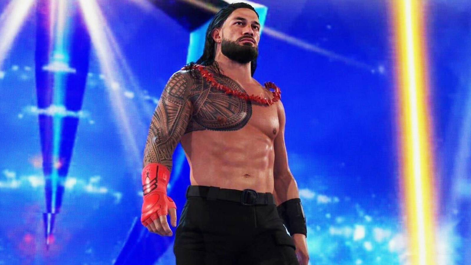 Roman Reigns walking during his entrance in WWE 2K23
