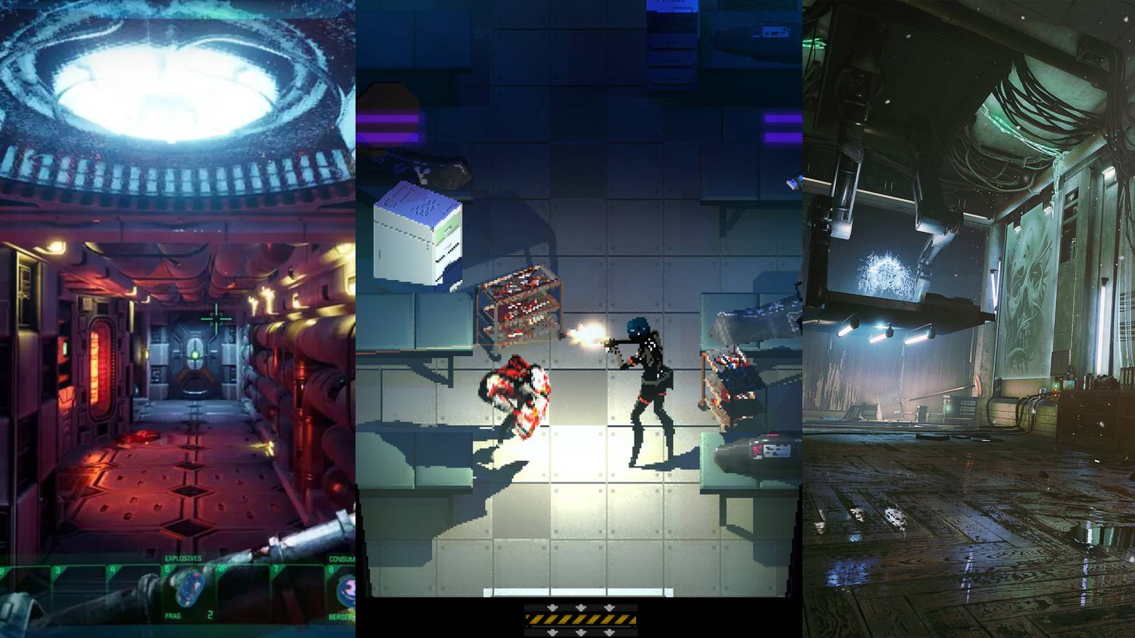 Split image of three cyvberpunk horror titles