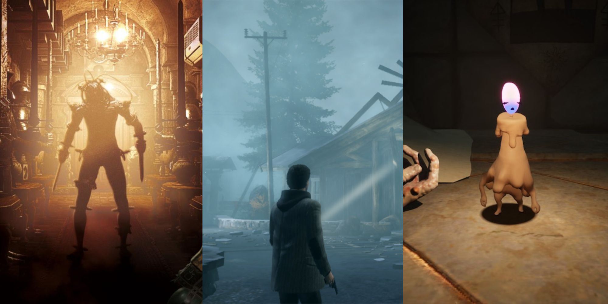 Split image featuring Tormented Souls, Alan Wake and Flicker of Hope.