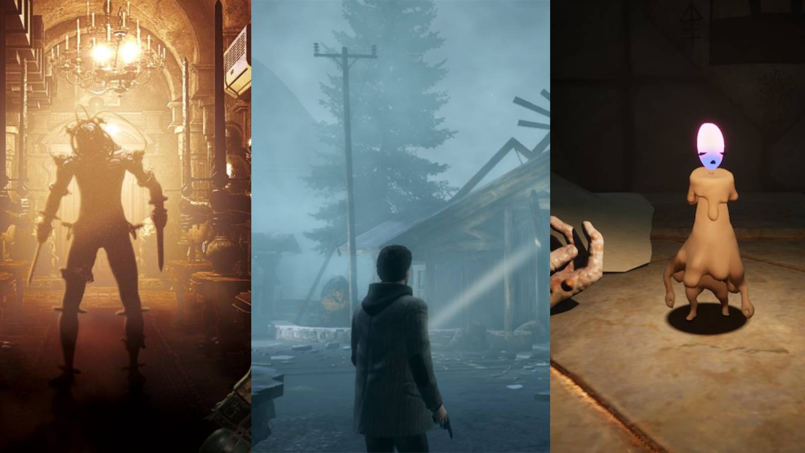 Split image featuring Tormented Souls, Alan Wake and Flicker of Hope.