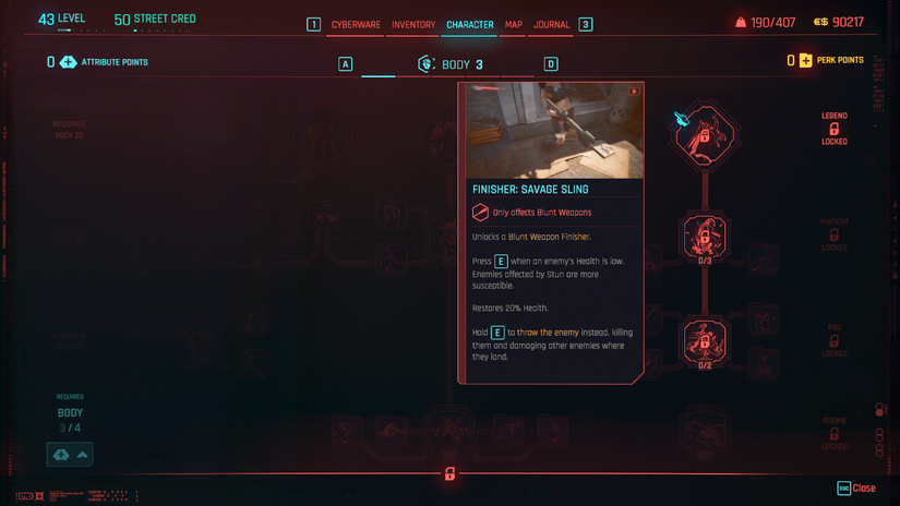 Cyberpunk 2077 Best Perks 2.0 Update Savage Sling Finisher