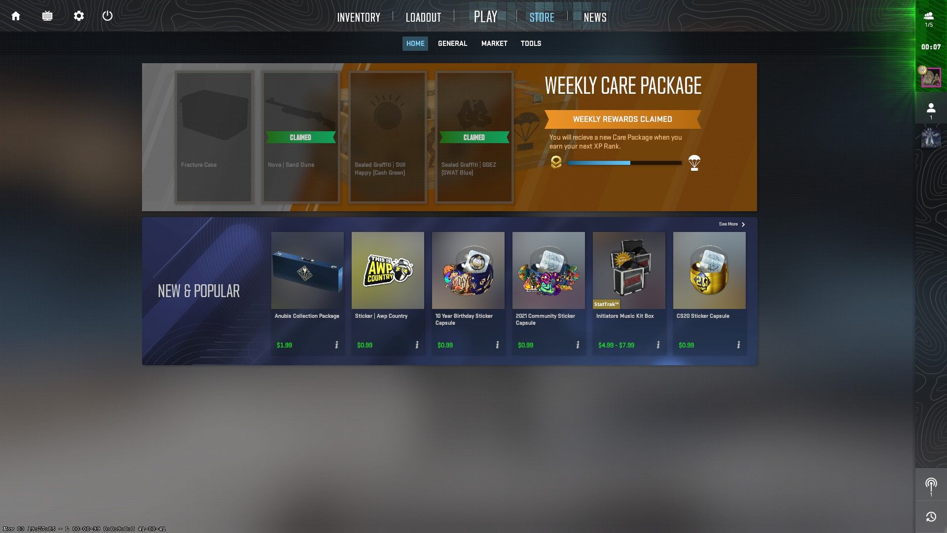 Counter Strike 2 Unlock Skins Weekly Care Package Rewards Inventory Screen CS2 Cosmetics