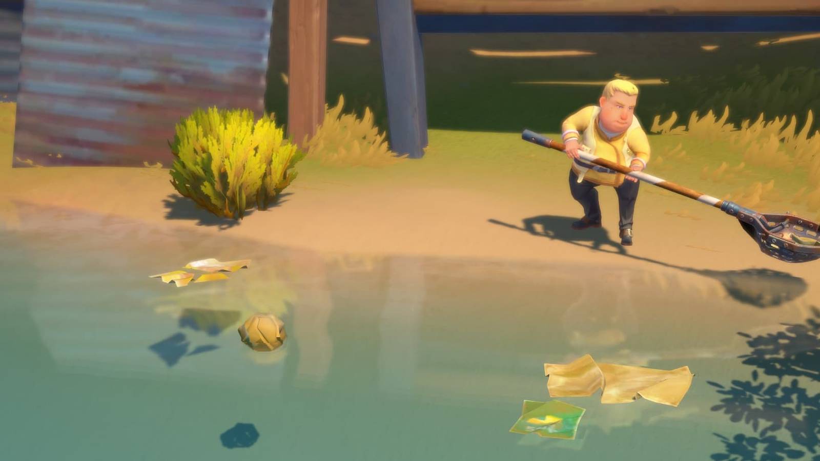 Burgess cleaning the oasis in My Time At Sandrock