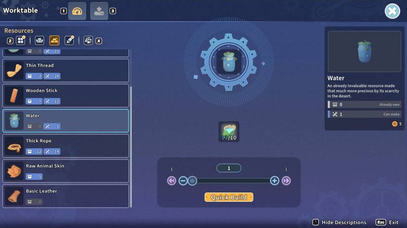 Crafting water with Dew in My Time At Sandrock