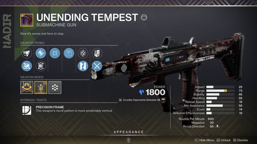 A god roll Unending Tempest in Destiny 2