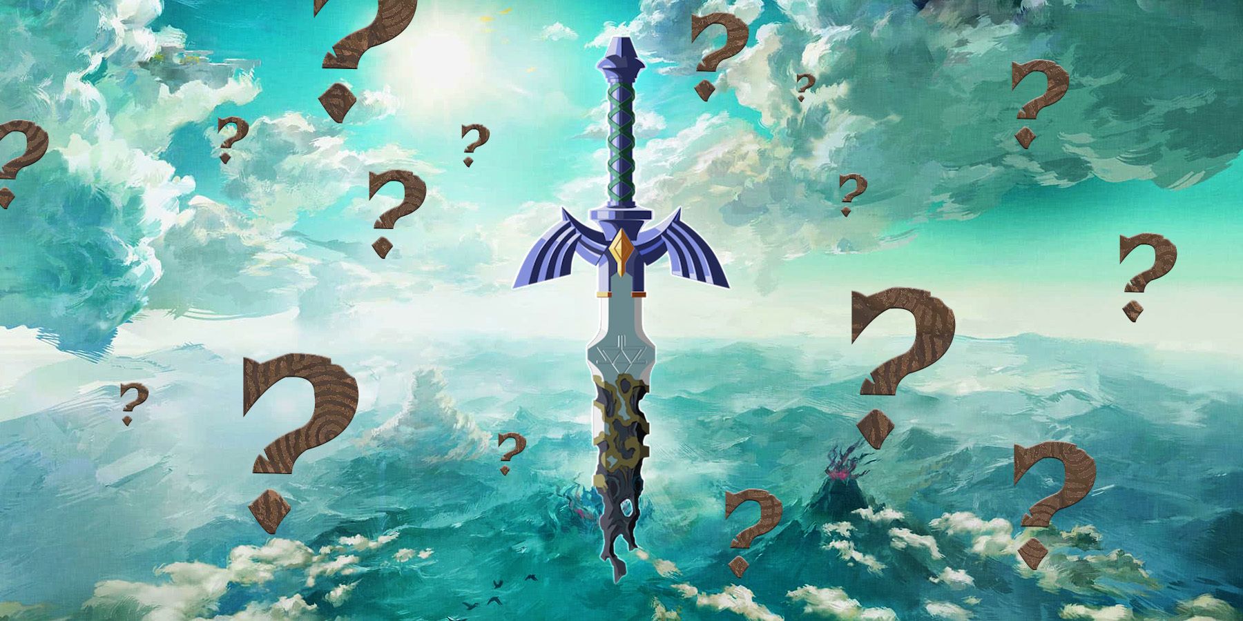 The Legend of Zelda Tears of the Kingdom Master Sword com pontos de interrogação