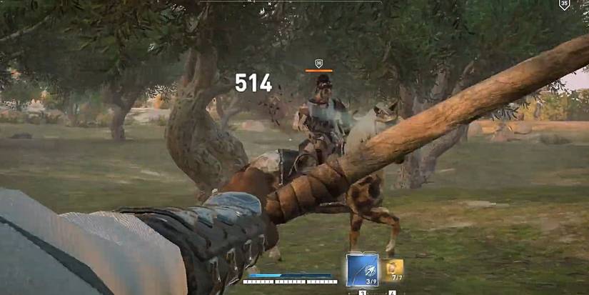 Ac Origins Deathstorm Bow aiming at horseman