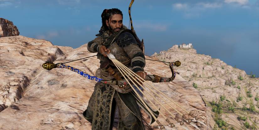 AC Origins Khryselakatos display on clif multiple arrows