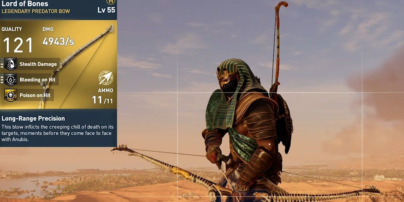AC Origins Lord Of Bones on cliff and stat card