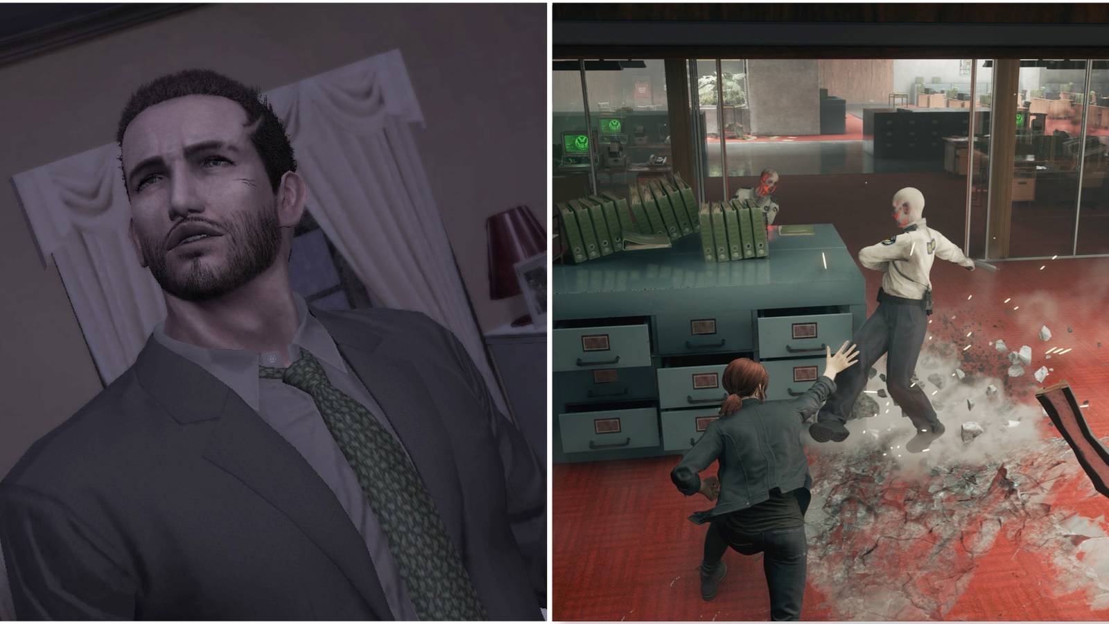 Agent Francis York Morgan from Deadly Premonition and Fighting enemies in Control