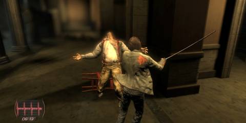 Attacking an enemy with a melee weapon