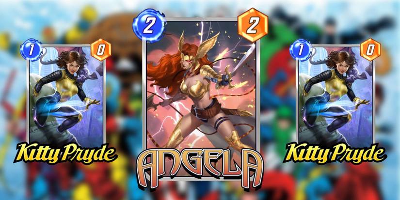 angela and two kitty pryde cards from marvel snap.