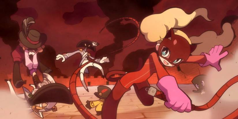 Persona 5 Tactica cutscene of Noir and Panther fighting Marie's Legionnaires