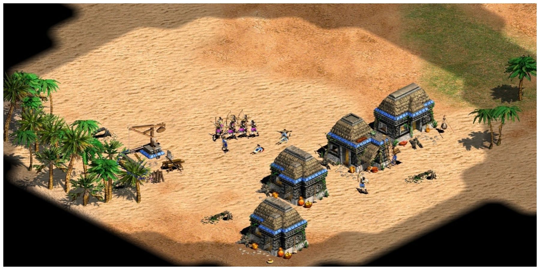 Archers in Age Of Empires 2 lined up in a desert