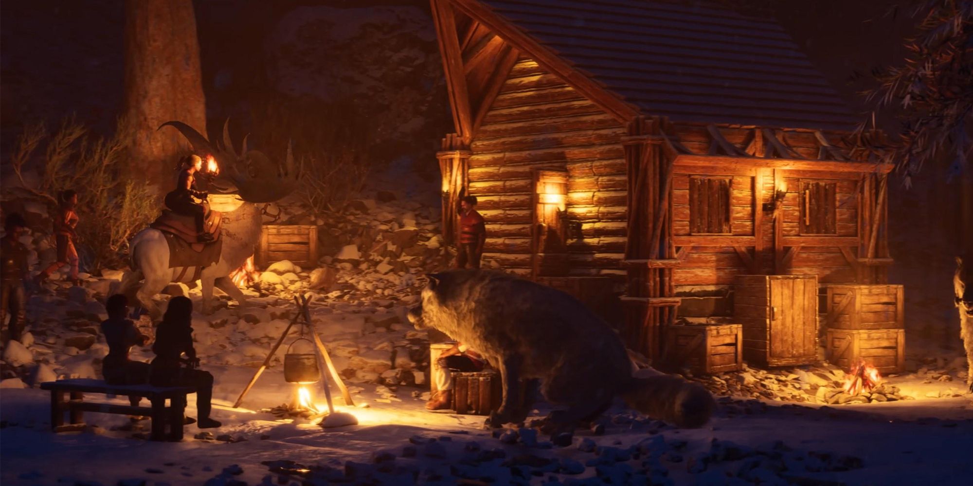 ARK Survival Ascended Snow Biome Dire Wolf Campfire