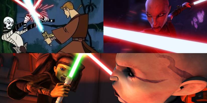 asajj duels Anakin skywalker and Luminara unduli