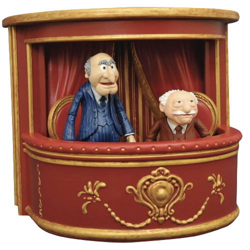 Statler & Waldorf figures inside a balcony 