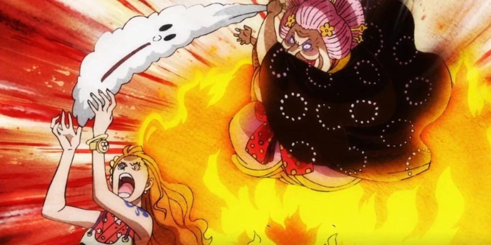 Big Mom taking Zeus back from Nami during the Onigashima Raid