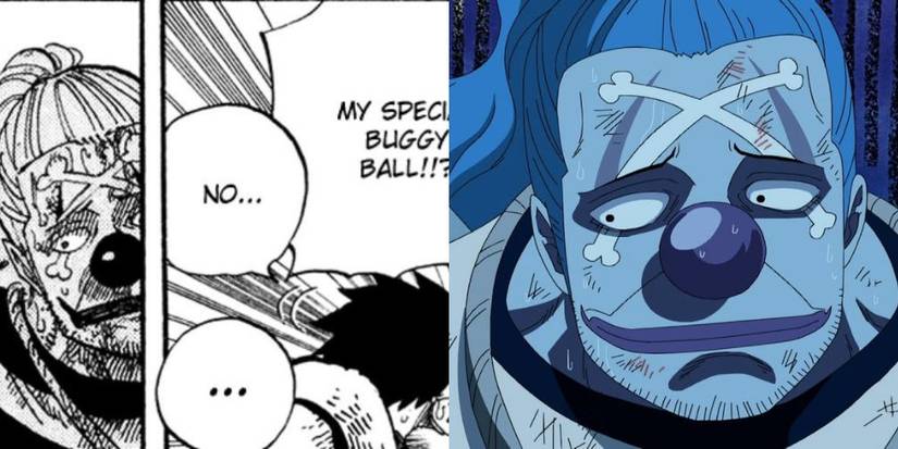 Buggy the Clown's sad reaction, comparison between the Anime and the Manga