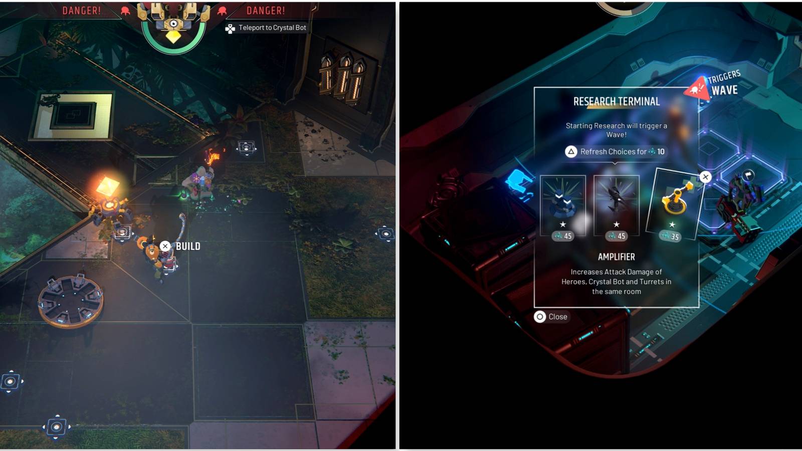 Building a turret and the Amp turret in Endless Dungeon