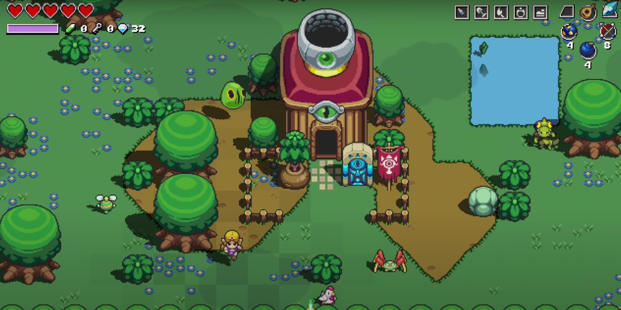 Cadence of Hyrule opening level, with Zelda hopping towards a square with various enemies around