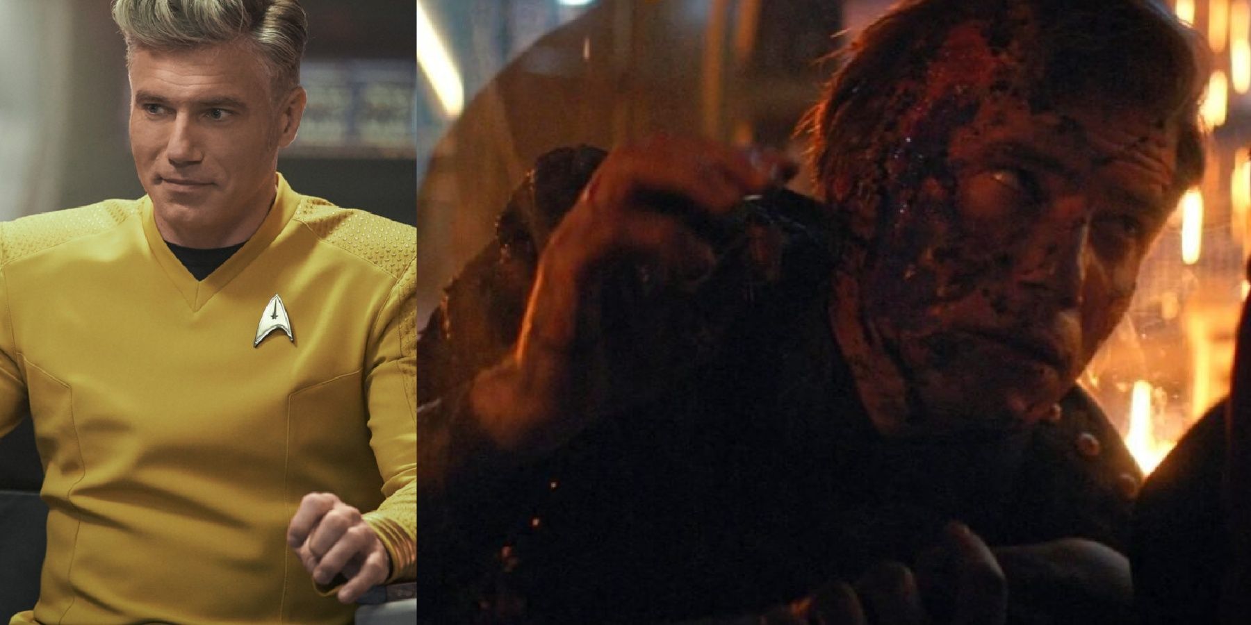 Captain Pike's before and during his fateful explosion