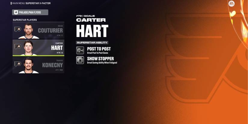 A screen showing the abilities of Carter Hart