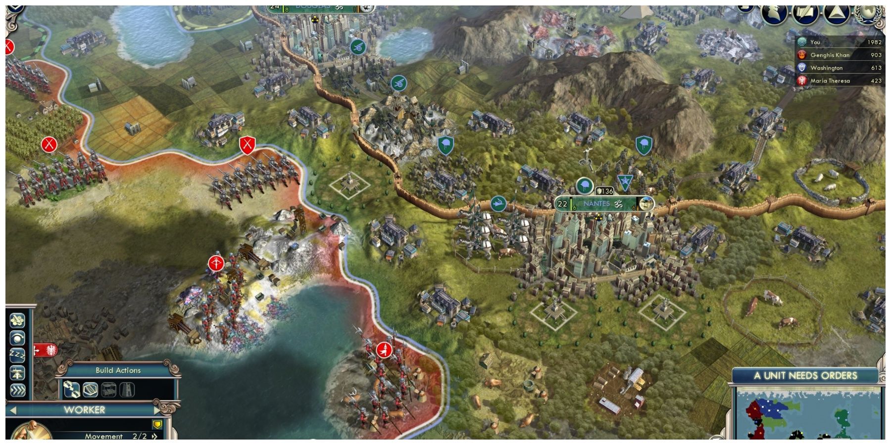 A city with units at the border in Civilization 5 Gods and Kings