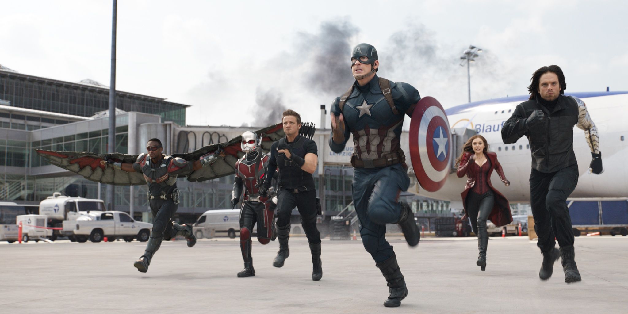 An image of Captain America and the team running just to catch with something