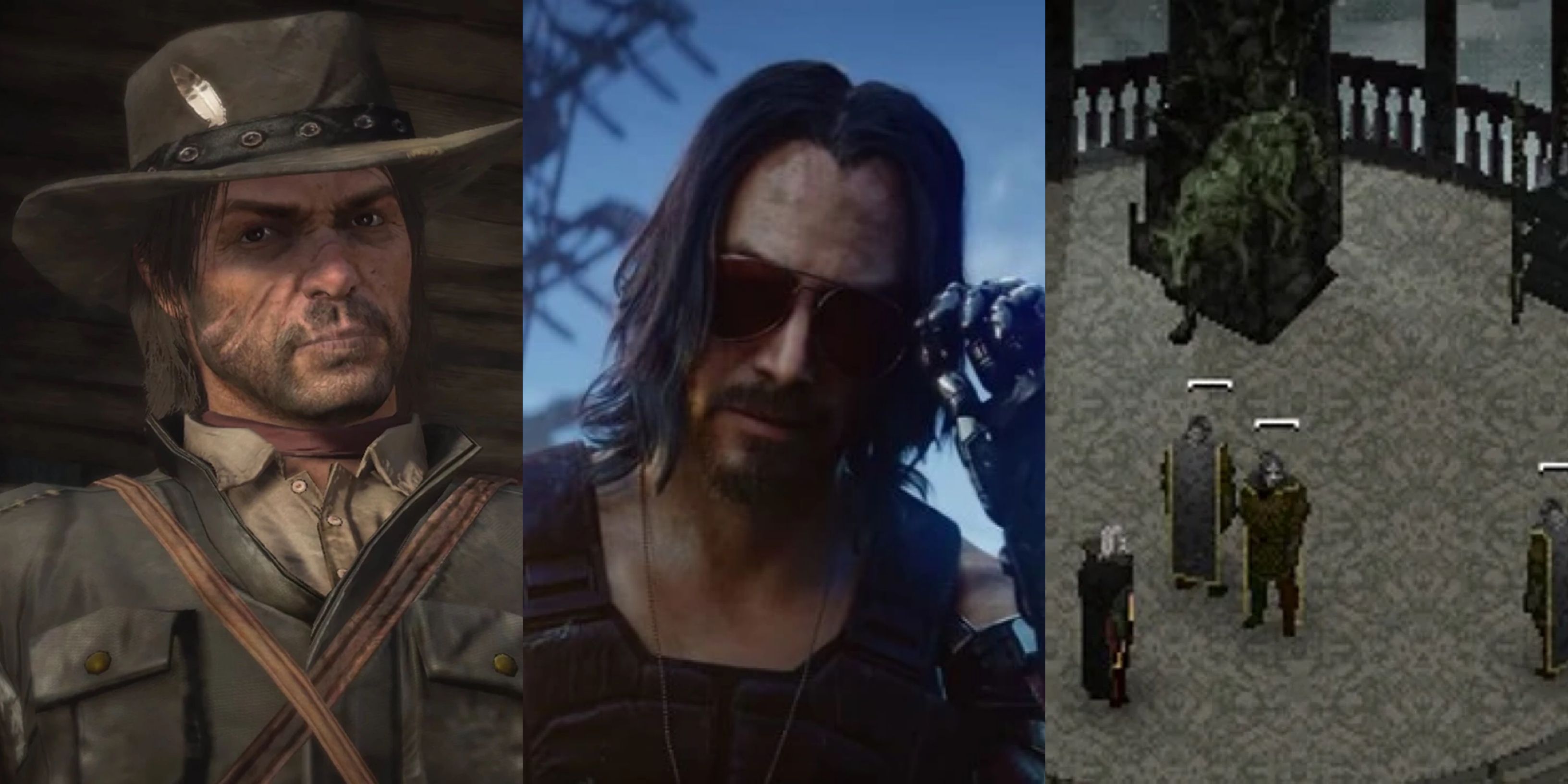 Modern games with great instruction manuals: Red Dead Redemption (left), Cyberpunk 2077 (middle), Serpent in the Staglands (right)