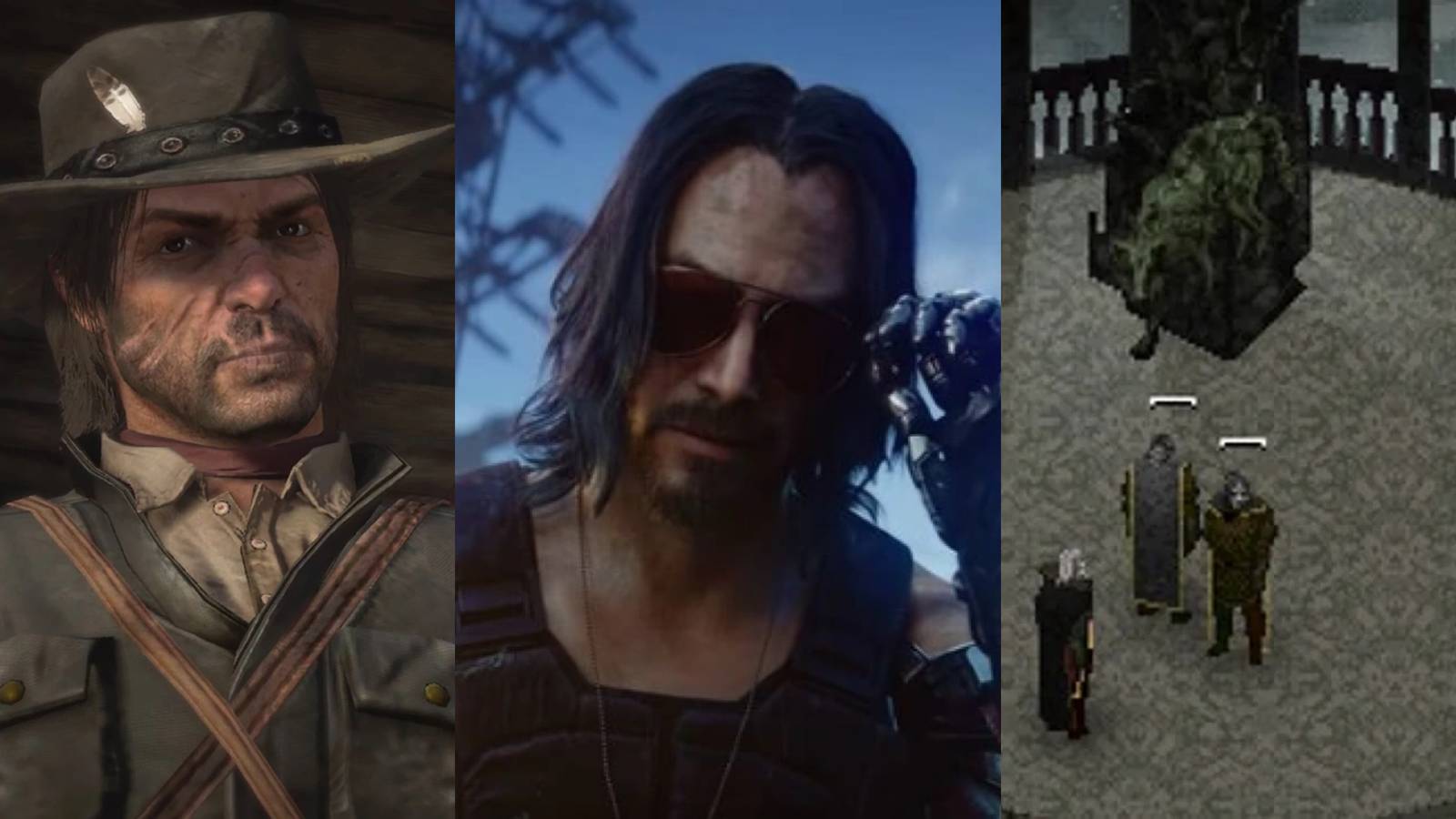 Modern games with great instruction manuals: Red Dead Redemption (left), Cyberpunk 2077 (middle), Serpent in the Staglands (right)