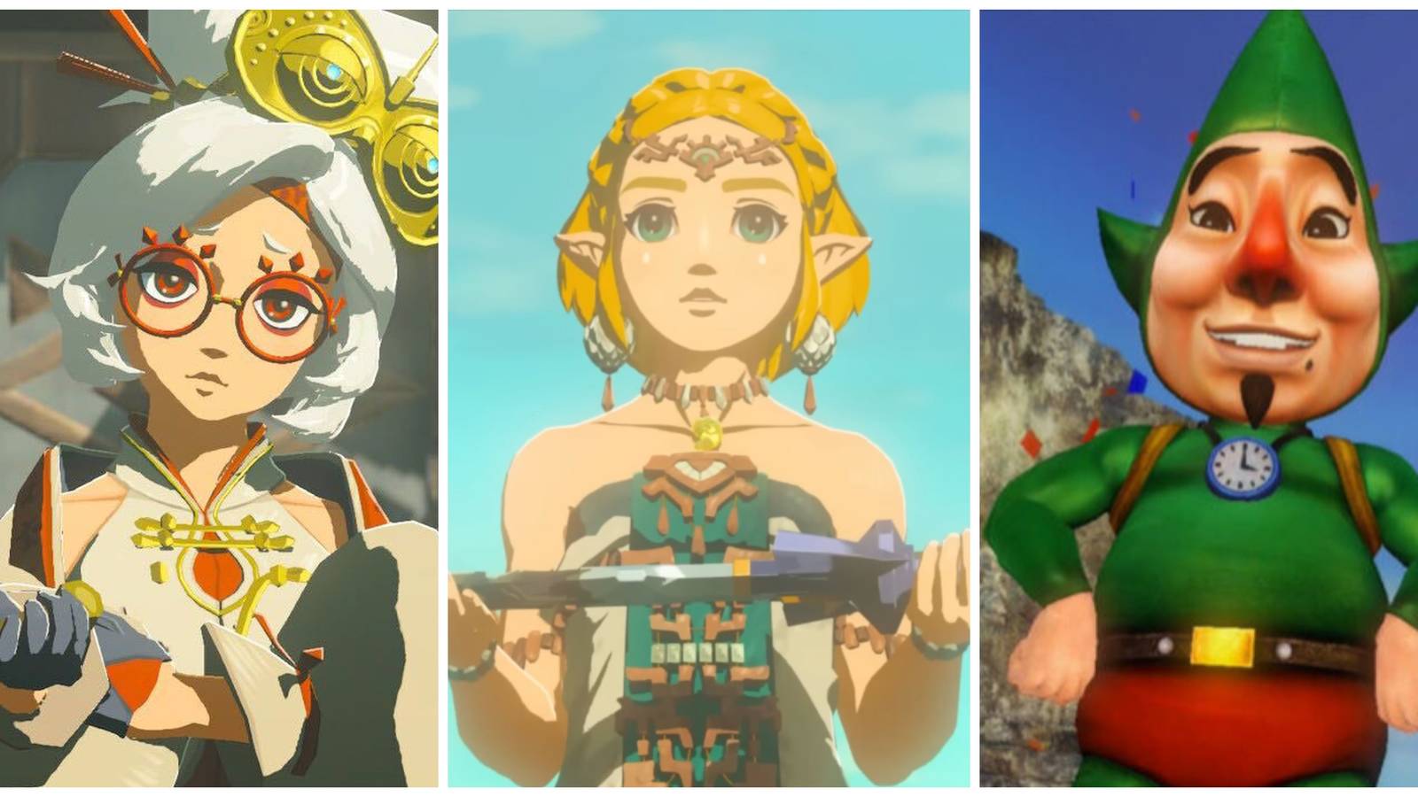 zelda from tears of the kingdom, tingle, and purah