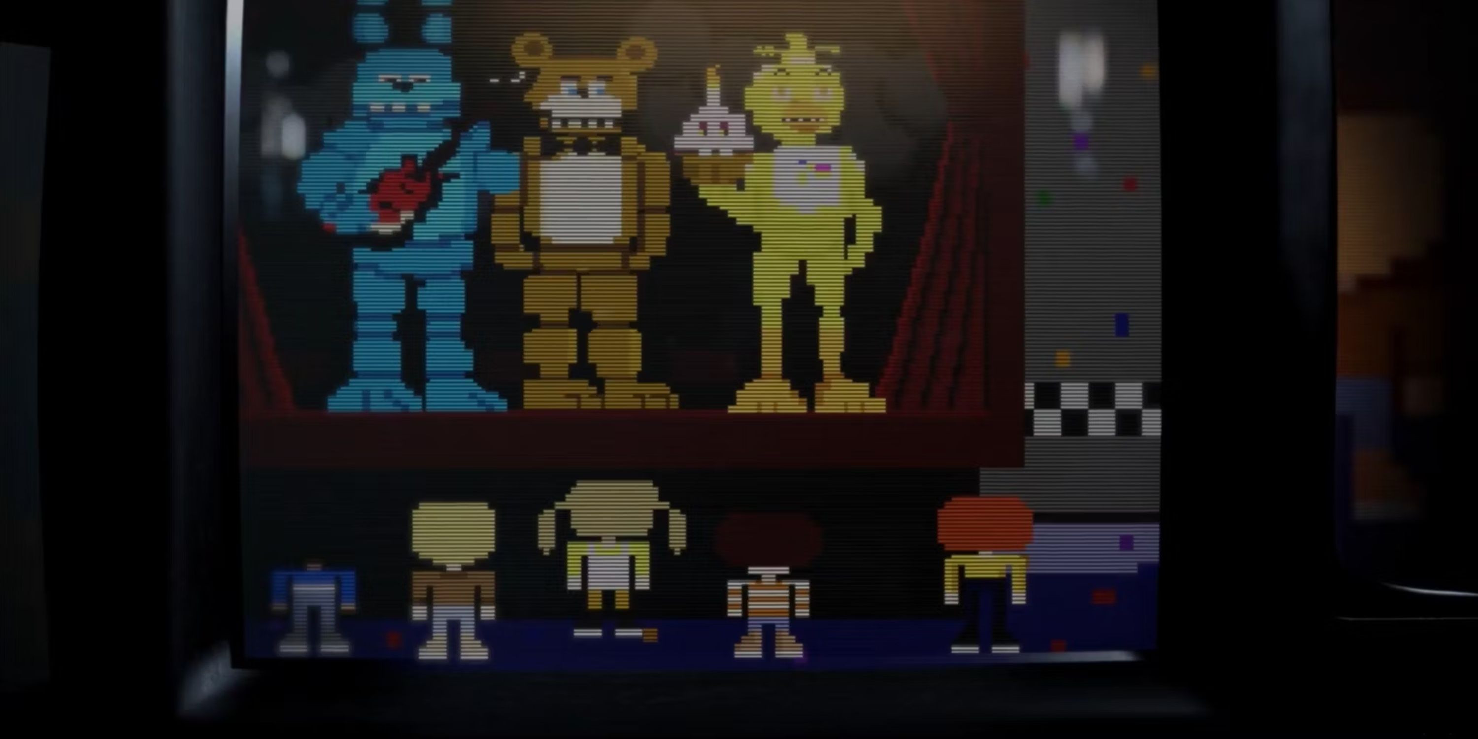 bonnie, freddy and chica in 8-bit