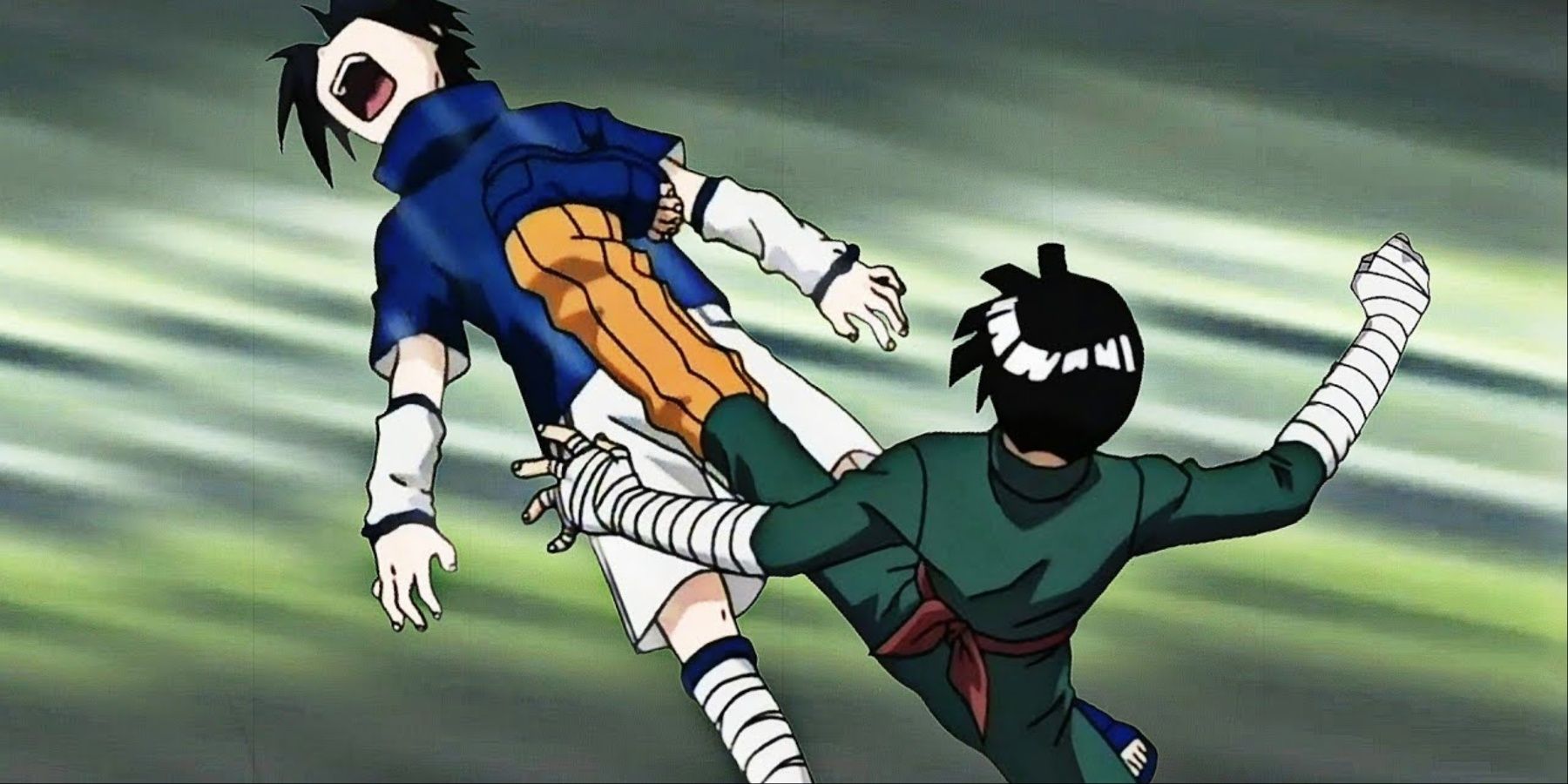 Rock Lee Landing A Big Kick on Sasuke In Naruto