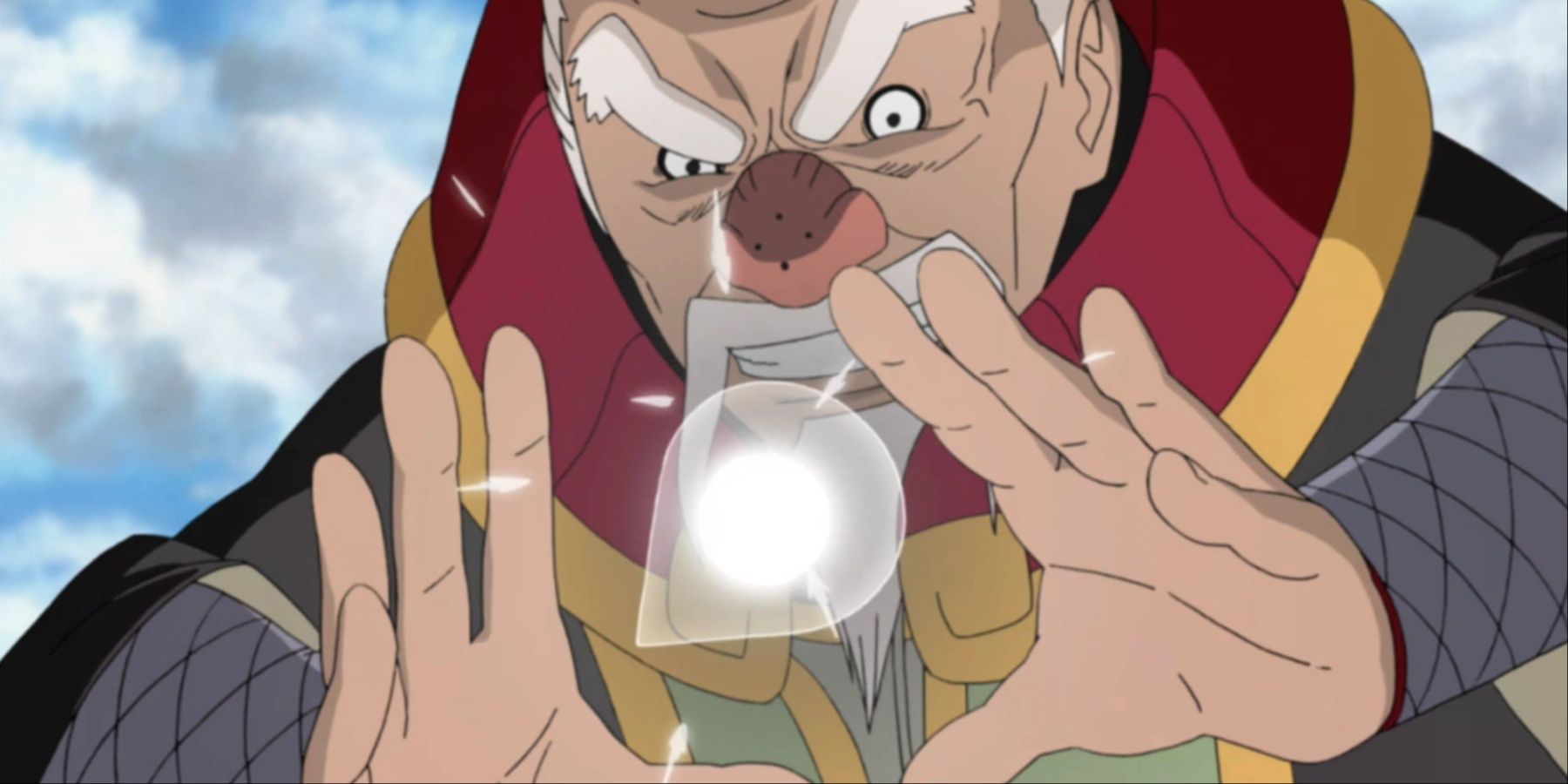 Onoki usa liberación de polvo contra Deidara en Naruto
