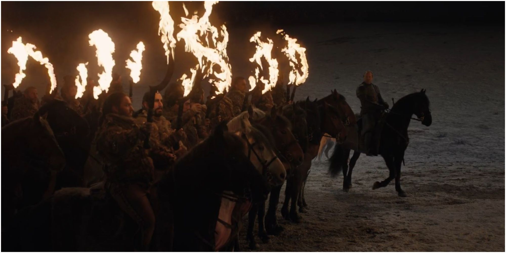  Melisandre lights the Dothraki Arakhs before the Battle of Winterfell in Game of Thrones.