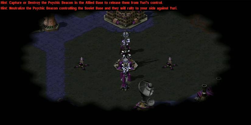 Yuri-owned buildings on a grassy and rocky terrain