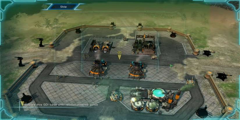 A briefing focusing on a damaged GDI outpost