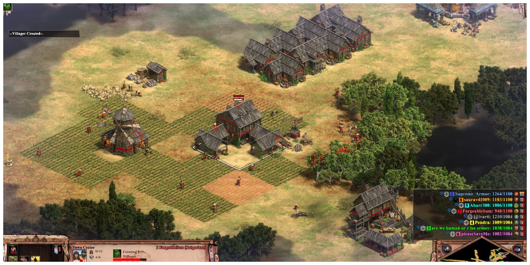 Villagers in Age Of Empires 2 working the farms