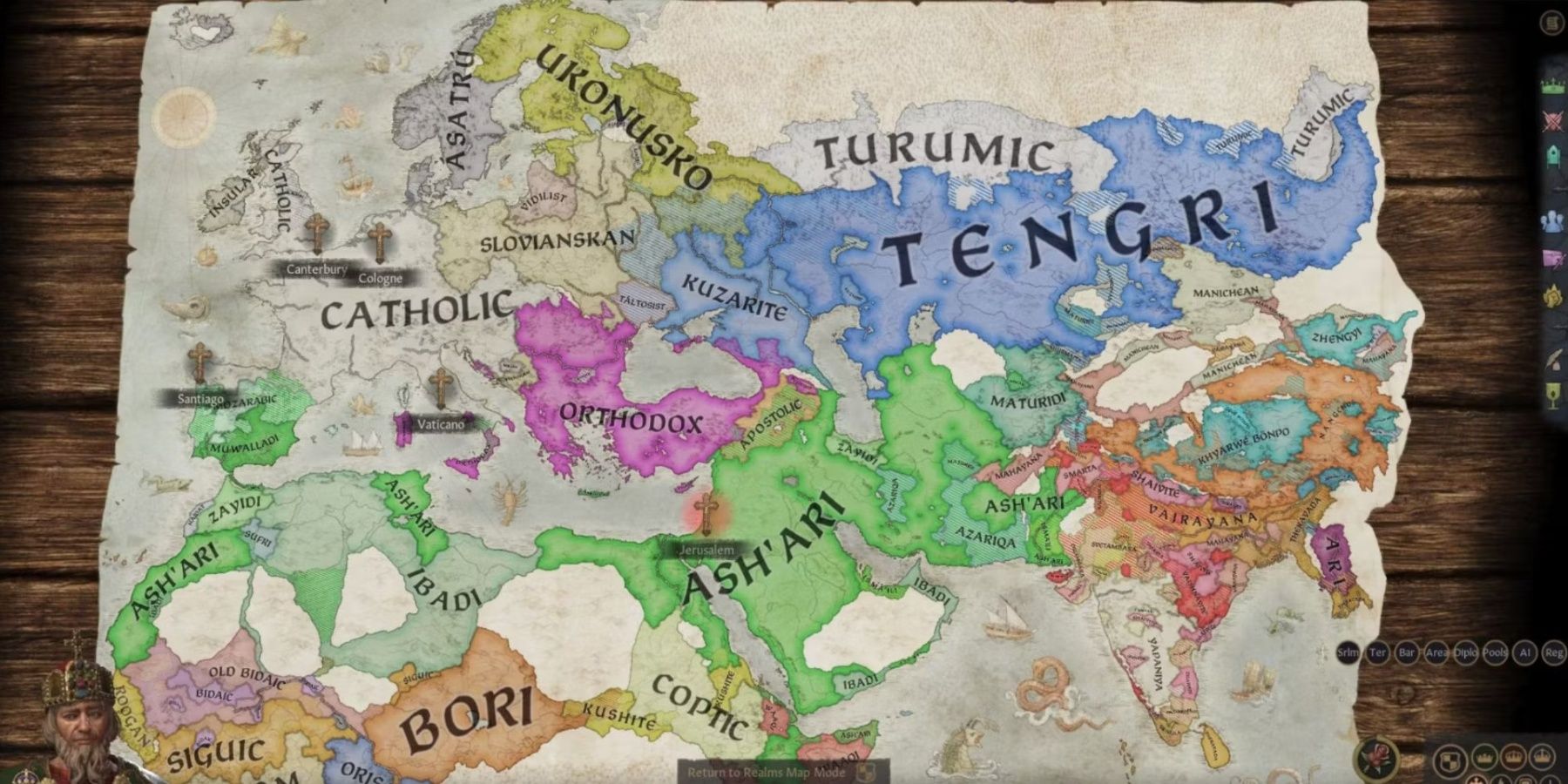 The religion map in Crusader Kings 3
