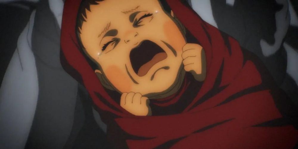 The crying baby during the Rumbling, as seen in the final episode of Attack on Titan