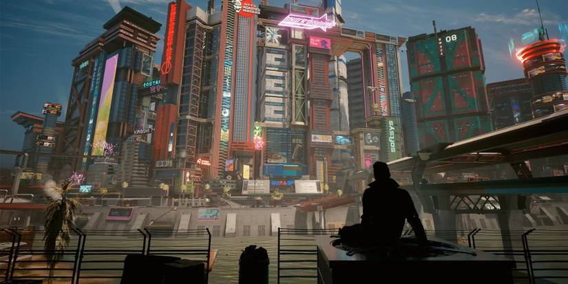 cyberpunk 2077 man watching skyline