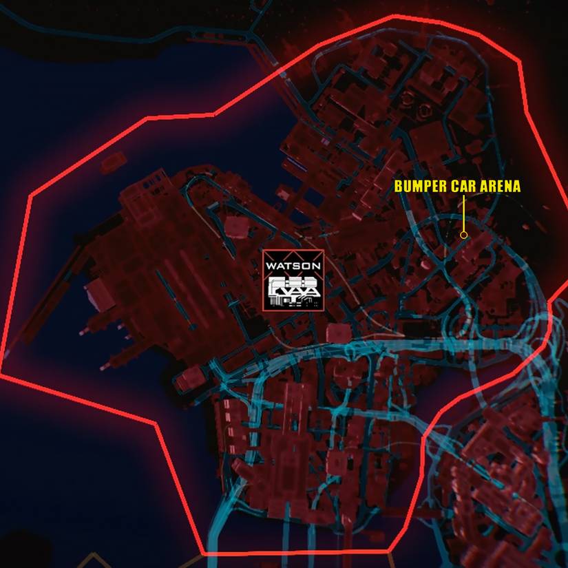 Cyberpunk 2077 Phantom Liberty bumper car arena demolition derby location in Watson