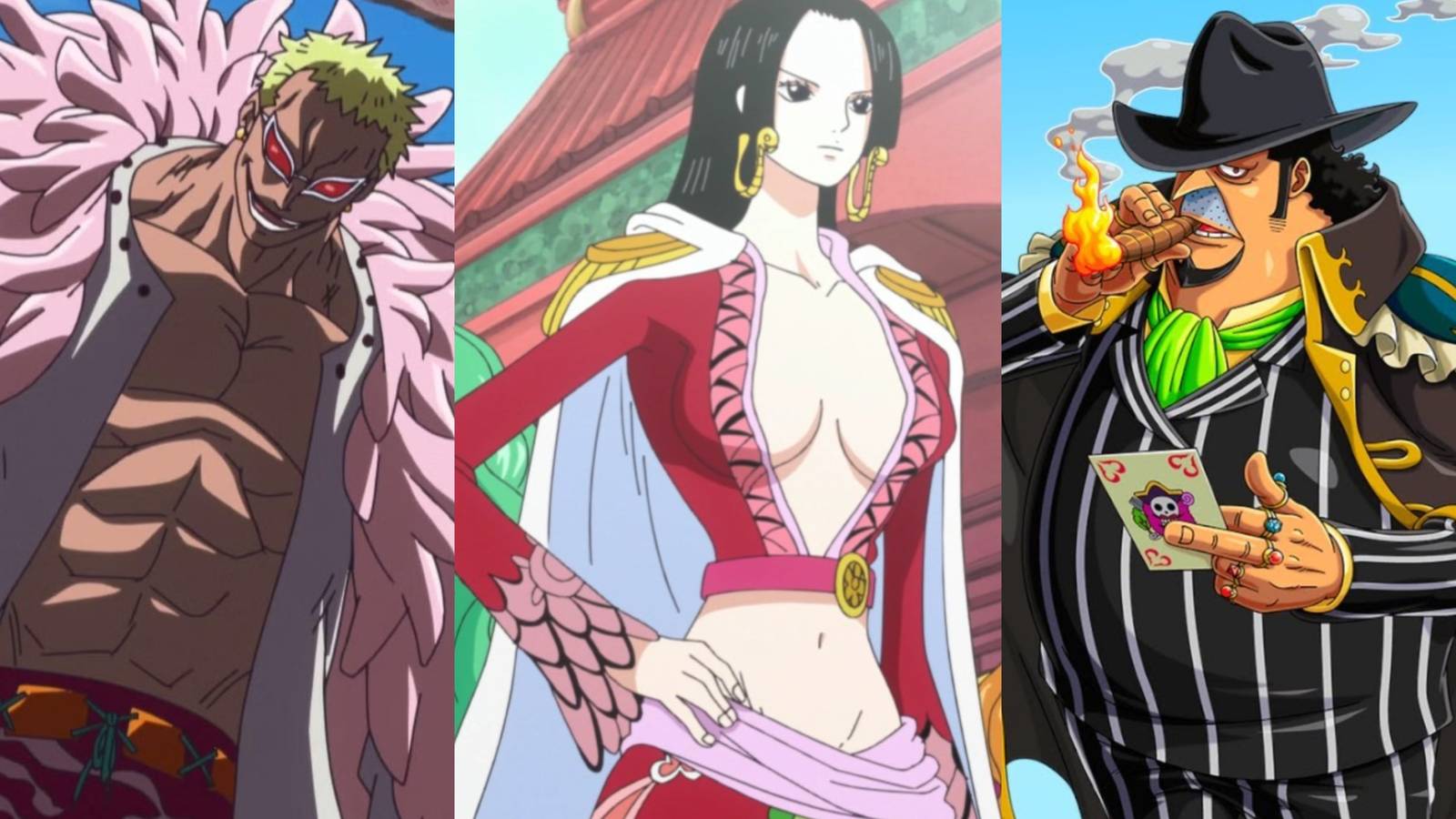 Cynical One Piece Characters Doflamingo, Boa Hancock, Capone Bege - Featured