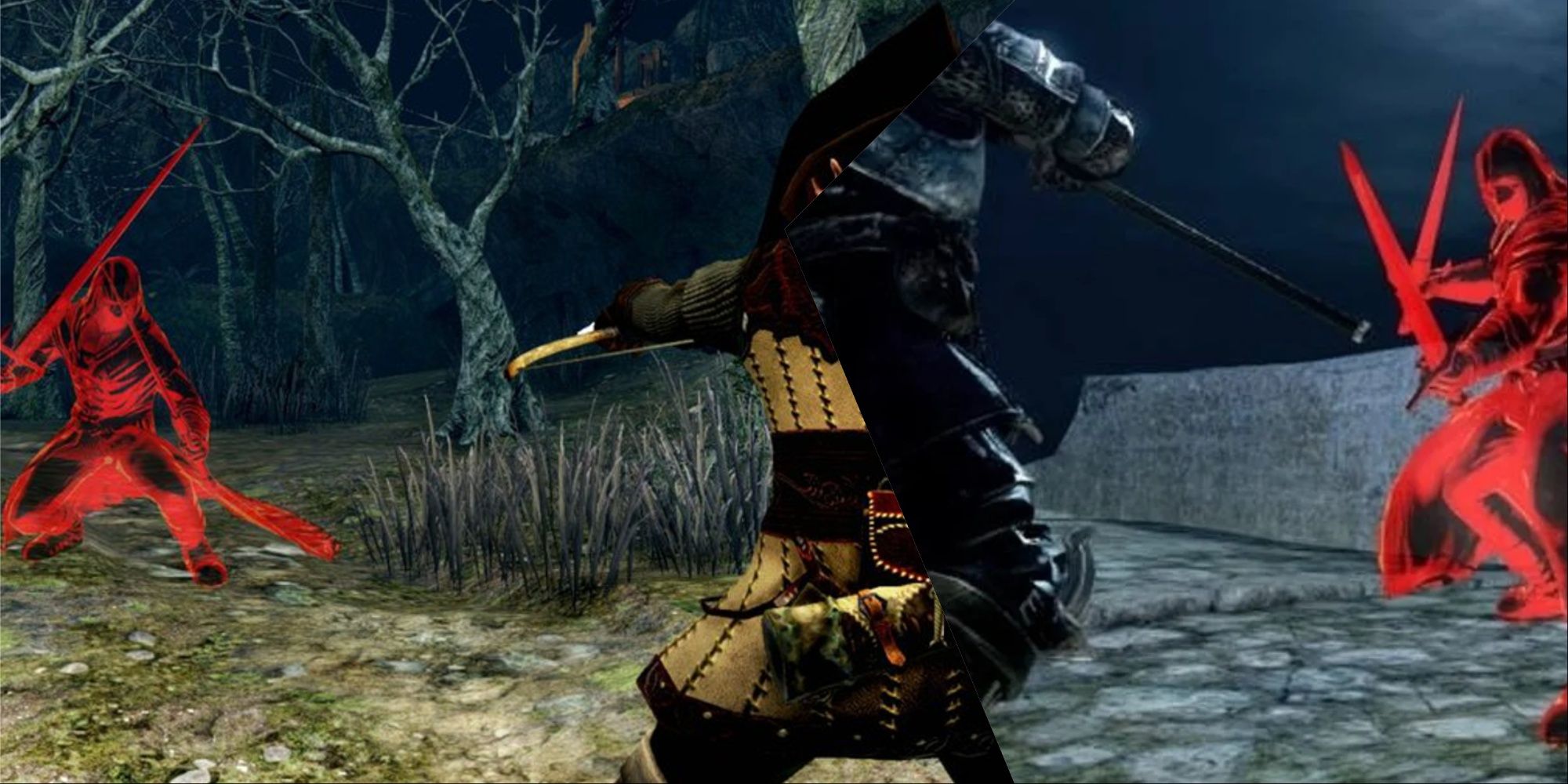 The player character fighting two invaders in Dark Souls 2.